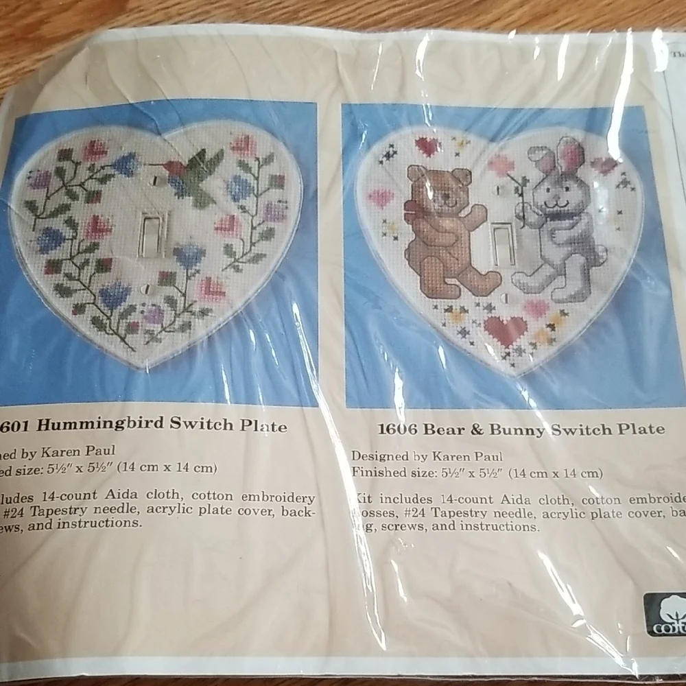Hummingbird and Bear & Bunny Switch Plates Cross Stitch The Creative circle - Picture 1 of 7
